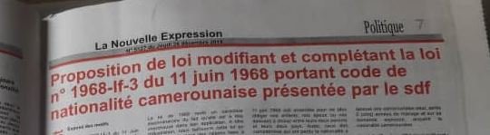 DOUBLE-NATIONALITÉ: VOICI LA PROPOSITION DE LOI DU SDF BLOQUÉE DÉPUIS 2014 PAR LE RDPC